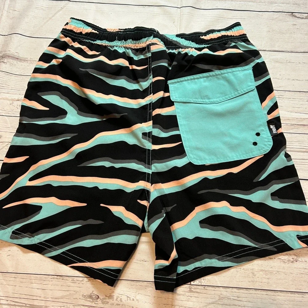Neff Multi‎ Colored Zebra Stripes Swim Trunks Board Shorts Youth Boys Size Large